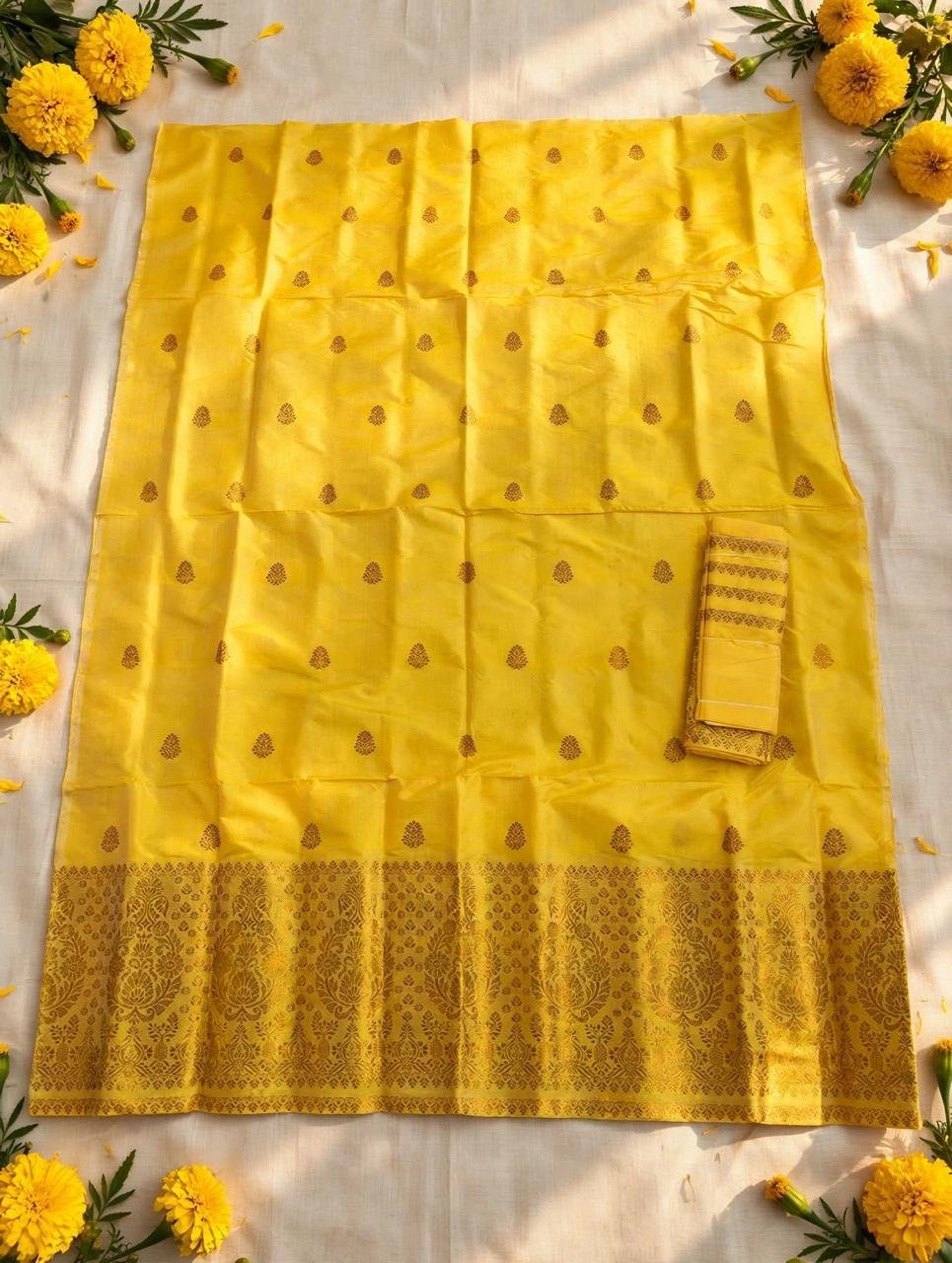 Handloom Yellow Mulberry Silk Saree