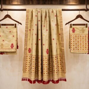 Handwoven Beige Silk Mekhela Chador